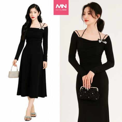 Đầm dự tiệc thiết kế dài tay dáng ôm chất liệu thun lazong - MN257