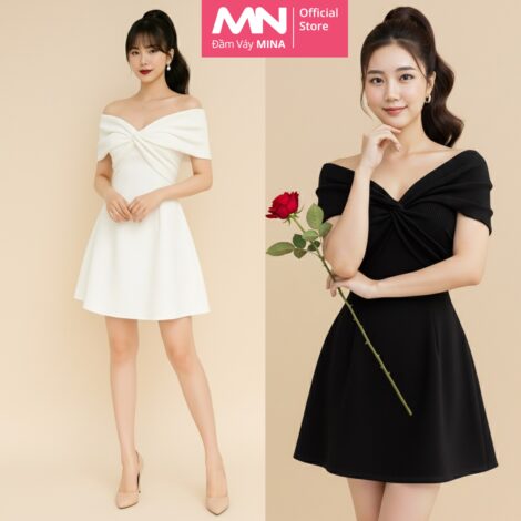 Đầm nữ dự tiệc thiết kế trễ vai chất liệu Taffta lụa - MN215