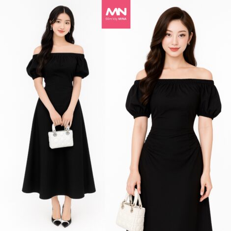Đầm dự tiệc thiết kế tay phồng chất liệu Kaki - MN242