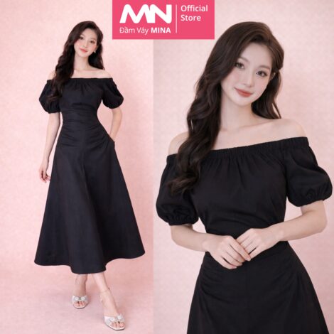 Đầm dự tiệc thiết kế tay phồng chất liệu Kaki - MN242