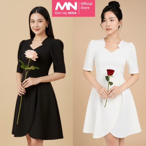 Đầm dự tiệc thiết kế dáng xoè vạt chéo chất liệu Cotton - MN210