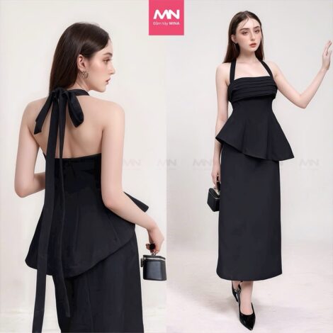 Set Đầm dự tiệc thiết kế hở lưng dáng bút chì chất liệu Cotton - MN256