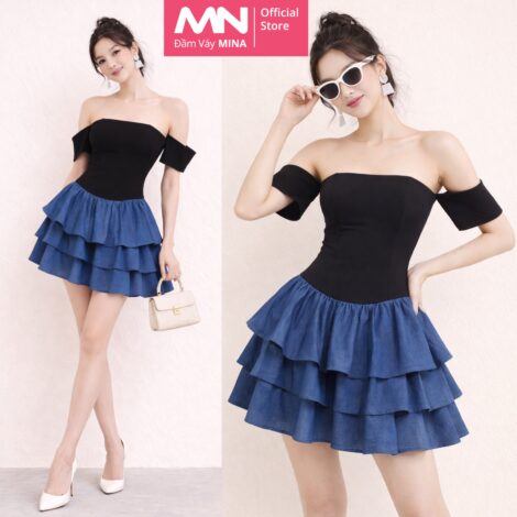 Váy xoè thiết kế trễ vai dự tiệc MINA chất liệu Cotton - MN260