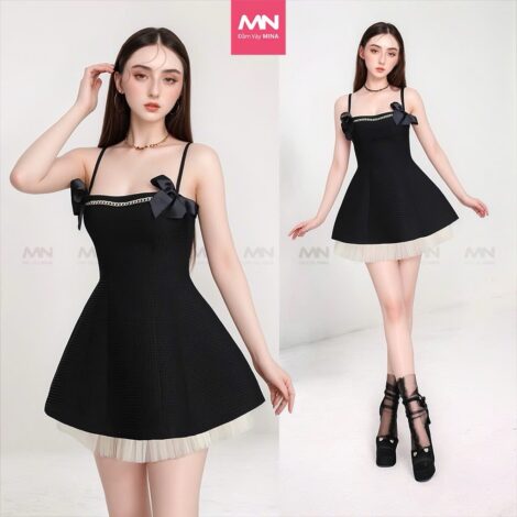 Đầm 2 dây búp bê MINA thiết kế dáng xoè chất liệu Tweed - MN264
