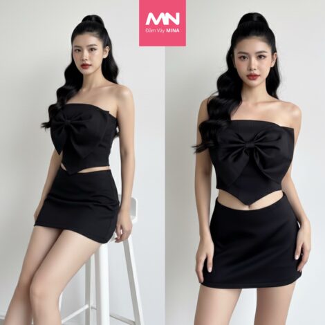 Set áo cúp ngực MINA mix chân váy dáng ngắn chất liệu Taffta Lụa  - MN270