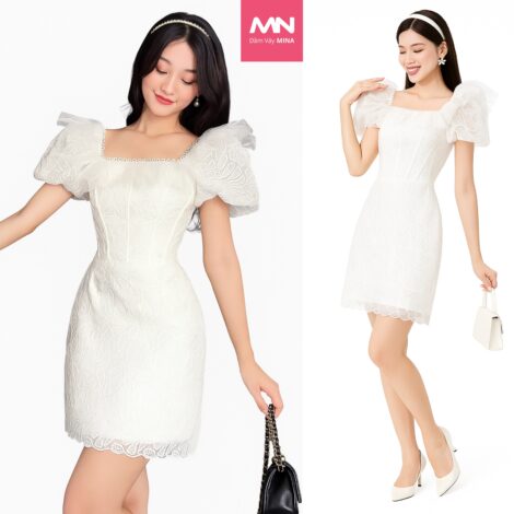 Đầm ren dự tiệc MINA dáng ôm thiết kế tay phồng chất liệu ren - MN273