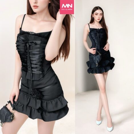 Set váy tiểu thư MINA thiết kế 2 dây chất liệu Cotton Nhật - MN276