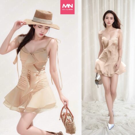 Váy xoè MINA thiết kế 2 dây chất liệu lụa đi chơi - MN289
