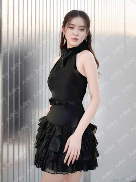 Đầm đen xếp ly