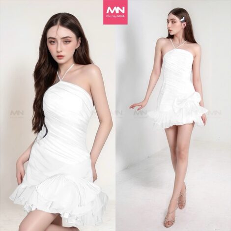 Váy trắng dự tiệc MINA thiết kế dáng xoè chất liệu lụa - MN301