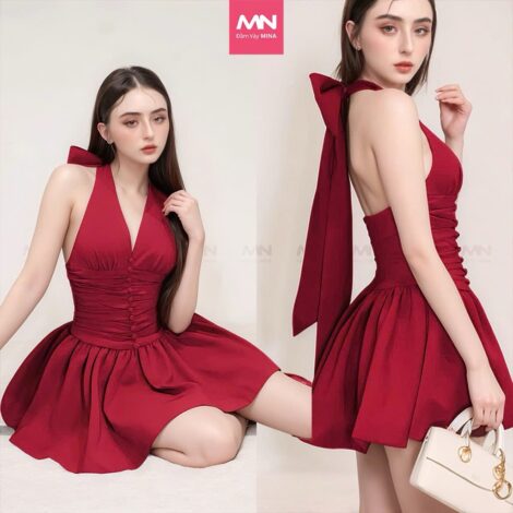 Váy dự tiệc MINA hở lưng dáng xoè chất liệu cotton - MN303